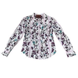 NEW Gentile Catone Purple Floral Cotton Button Front Blouse